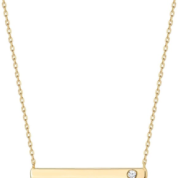 Jewelry - 14K Gold Plated Crystal Birthstone Bar Necklace | Dainty Necklace | Gold Necklac
